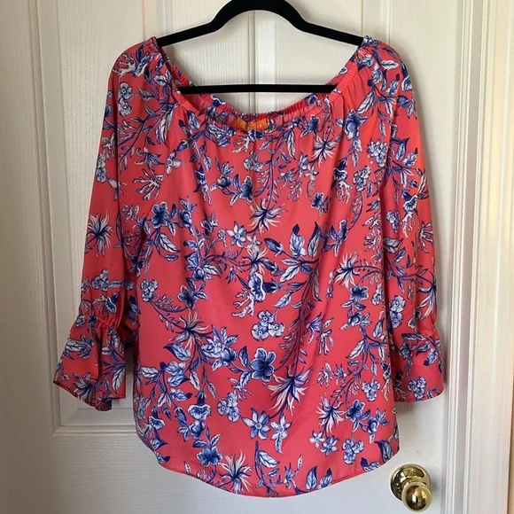 NWT Gigi Parker Blue Pink Floral Off-Shoulder Top Size Medium - Picture 3 of 9